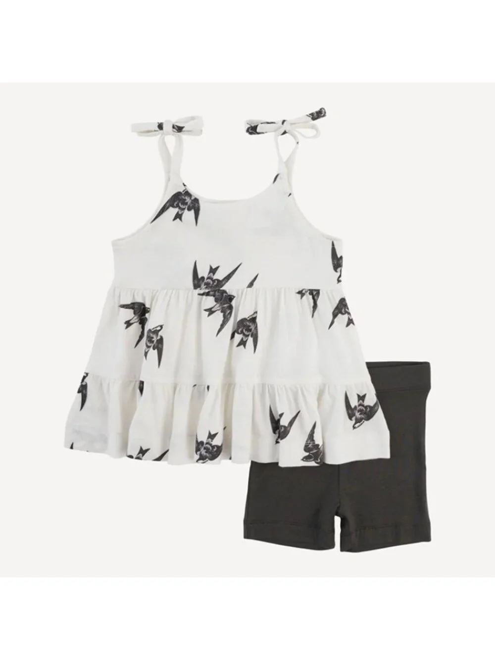 Kate Quinn Spaghetti Tie Strap Bike Shorts Set Blackbirds 18-24 Beluga Swallows